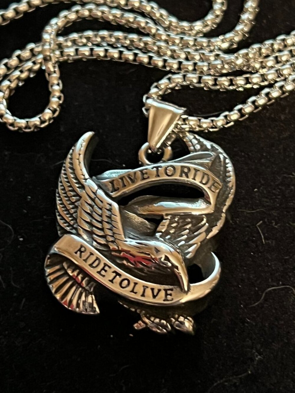 Stainless Steel Eagle Live to Ride Ride to Live Pendant Necklace (437)